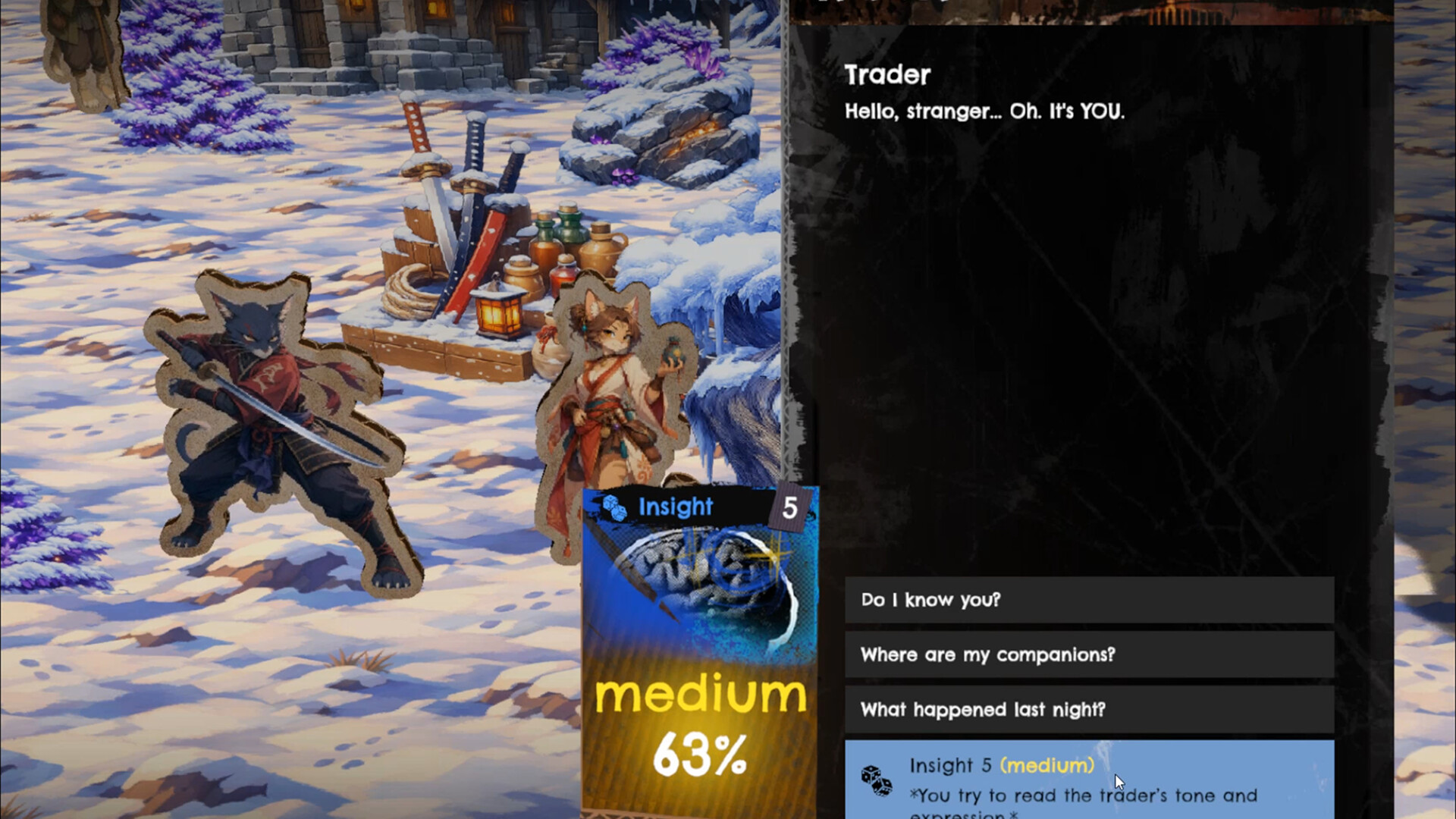 Dialogue scene with an insight skill check option.