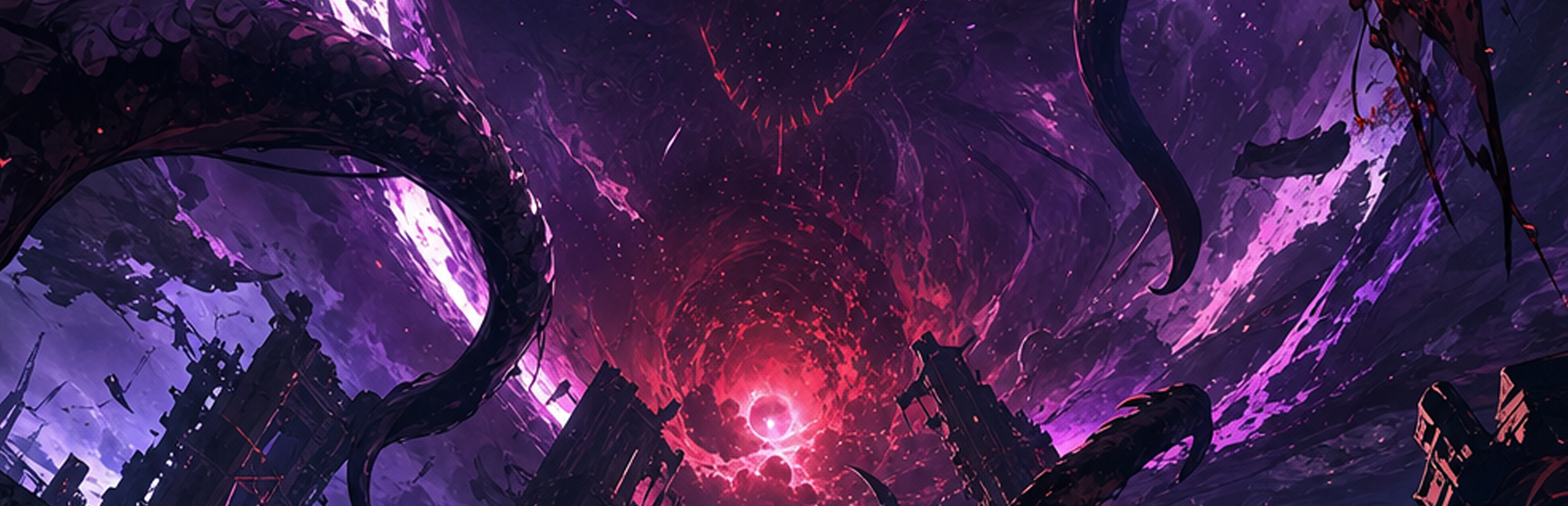 Unscriptum key art showing a surreal purple fantasy world.