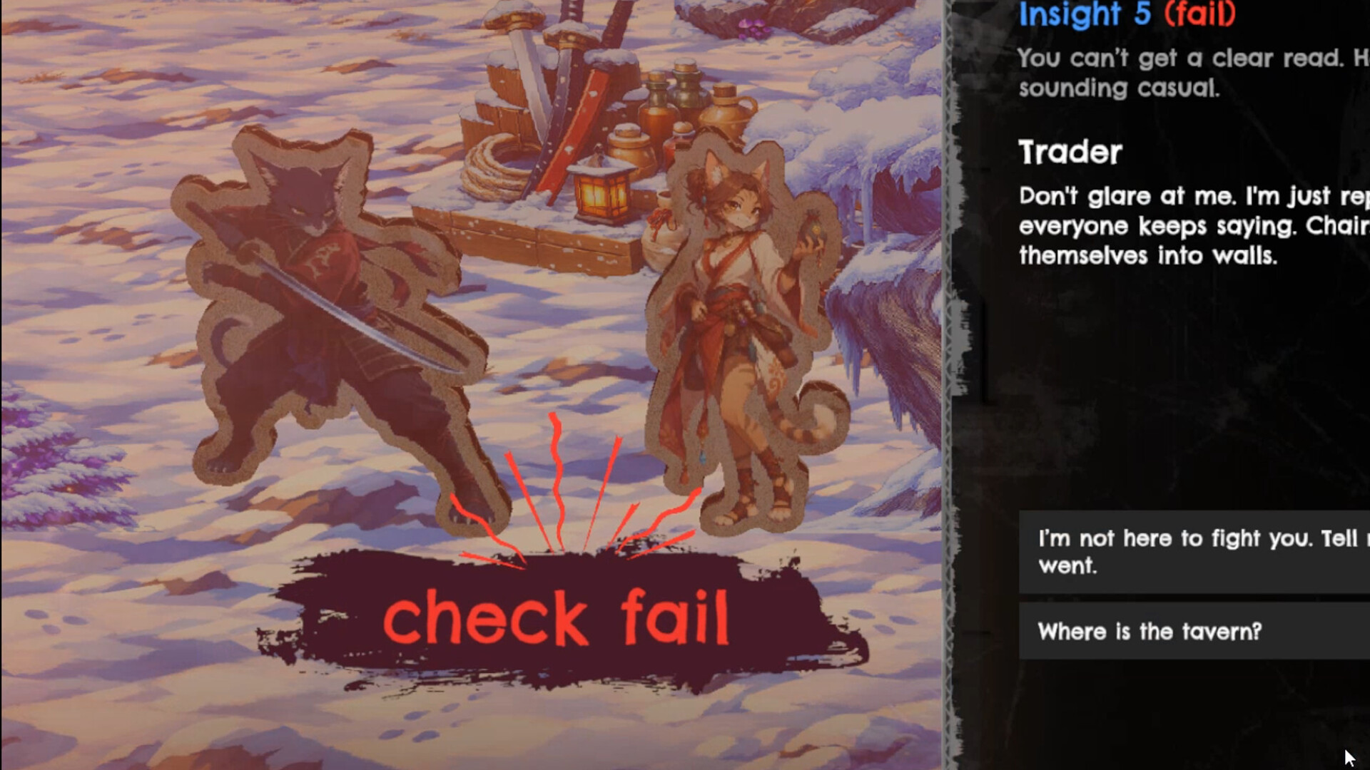Failed insight check during a dialogue scene.
